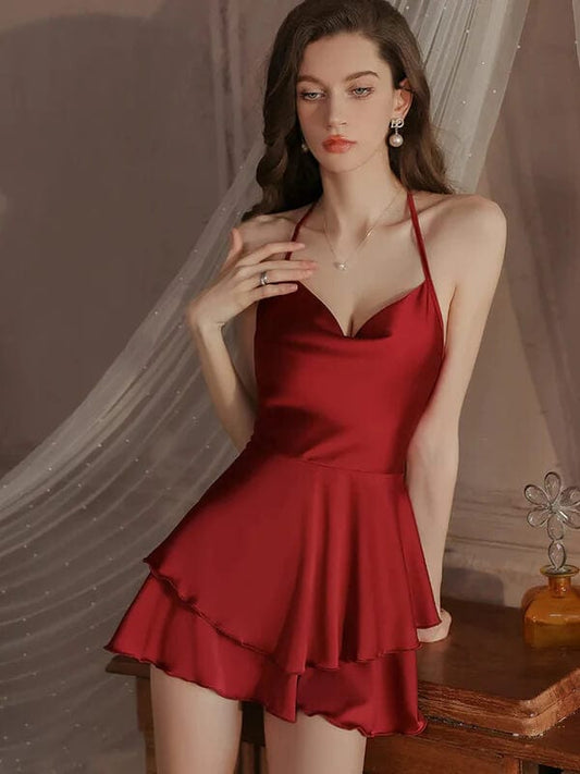 Ruffle-Trim Crisscross Satin Slip Dress