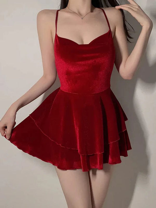 Velvet Deep-V Slip Dress